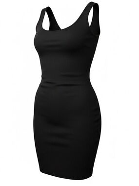 Sleek Black Scoop Neck Mini Dress
